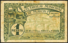 MURCIA. 1 Peseta. (1937ca). Serie D. (González: 3773). MBC.