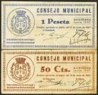 SARIÑENA (HUESCA). 50 Céntimos y 1 Peseta. 10 de Junio de 1937. (González: 4785/86). Serie completa. MBC.
