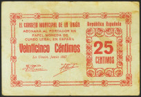 LA UNION (MURCIA). 25 Céntimos. Junio 1937. Serie A. (González: 5220). MBC.