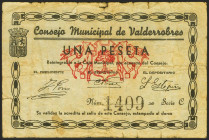 VALDERROBRES (TERUEL). 1 Peseta. (1937ca). Serie C. (González: 5295). Raro. MBC-.
