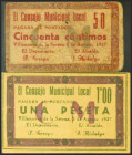 VILLANUEVA DE LA SERENA (BADAJOZ). 50 Céntimos y 1 Peseta. 5 de Agosto de 1937. (González: 5649, 5650). Raros. MBC/EBC+.