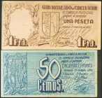 VINAROZ (CASTELLON). 50 Céntimos y 1 Peseta. 1 de Febrero de 1937. Serie A, ambos. (González: 5774, 5775). MBC.