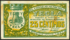 YECLA (MURCIA). 25 Céntimos. Julio 1937. (González: 5807). EBC.