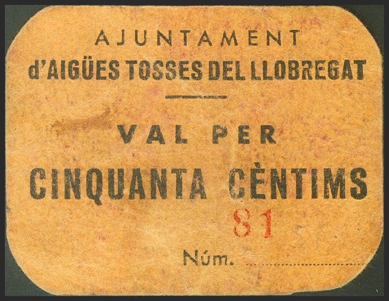 AIGUESBONES DE LLOBREGAT (BARCELONA). 50 Céntimos. (1937ca). (González: 6059). M...