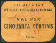 AIGUESBONES DE LLOBREGAT (BARCELONA). 50 Céntimos. (1937ca). (González: 6059). Muy raro. EBC-.
