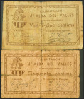 ALBA DEL VALLES (BARCELONA). 25 Céntimos y 50 Céntimos. 1937. (González: 6086, 6087). Raros. BC.