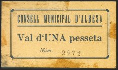 ALBESA (LERIDA). 1 Peseta. (1937ca). (González: 6115). Raro. EBC.