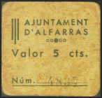 ALFARRAS (LERIDA). 5 Céntimos. (1937ca). (González: 6166). Raro. MBC-.
