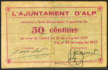 ALP (GERONA). 50 Céntimos. 26 de Mayo de 1937. (González: 6235). Muy raro. MBC-.