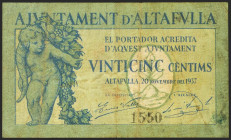 ALTAFULLA (TARRAGONA). 25 Céntimos. 20 de Noviembre de 1937. (González: 6241). MBC-.