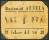 ARBECA (LERIDA). 1 Peseta. Febrero 1937. (González: 6308). MBC-.