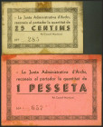 ARCHS (LERIDA). 25 Céntimos y 1 Peseta. (1937ca). (González: 6329, 6331). Muy raros. EBC.