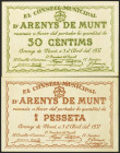 ARENYS DE MUNT (BARCELONA). 50 Céntimos y 1 Peseta. 5 de Abril de 1937. (González: 6370/71). SC-.