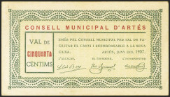 ARTES (BARCELONA). 50 Céntimos. Junio 1937. (González: 6411). Raro. SC--.