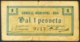 AVIA (BARCELONA). 1 Peseta. (1937ca). (González: 6444). Raro. MBC.