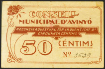AVINYO (BARCELONA). 50 Céntimos. (1937ca). (González: 6449). Raro. MBC.
