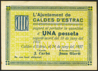 CALDES DE ESTRAC (BARCELONA). 1 Peseta. 24 de Junio de 1937. (González: 7275). Roturita en el margen superior sin importancia. EBC-.