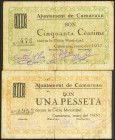 CAMARASA (LERIDA). 50 Céntimos y 1 Peseta. Marzo 1937. (González: 7315/16). Rara serie completa. MBC.
