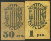 CAPELLADES (BARCELONA). 50 Céntimos y 1 Peseta. 1 de Mayo de 1937. (González: 7376, 7377). Muy raros. EBC-.