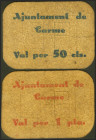 CARME (BARCELONA). 50 Céntimos y 1 Peseta. (1937ca). (González: 7399/00). Rara serie completa. MBC.