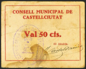CASTELLCIUTAT (LERIDA). 50 Céntimos. (1937ca). (González: 7434). Muy raro. MBC-.