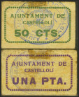 CASTELLOLI (BARCELONA). 50 Céntimos y 1 Peseta. (1937ca). (González: 7495/96). Rara serie completa. MBC.