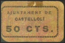 CASTELLOLI (BARCELONA). 50 Céntimos. (1937ca). (González: 7501). Muy raro. MBC-.