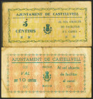 CASTELLVELL (TARRAGONA). 5 Céntimos y 10 Céntimos. Noviembre 1937. Series E y D, respectivamente. (González: 7517, 7518). Muy raros. MBC-.