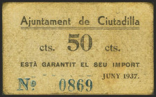 CIUTADILLA (LERIDA). 50 Céntimos. Junio 1937. (González: 7605). Muy raro. SC-.