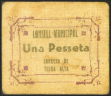 CORBERA DE TERRA ALTA (TARRAGONA). 1 Peseta. (1937ca). (González: 7671). Muy raro. MBC.