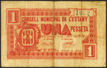 ESTANY (BARCELONA). 1 Peseta. (1937ca). (González: 7799). BC+.