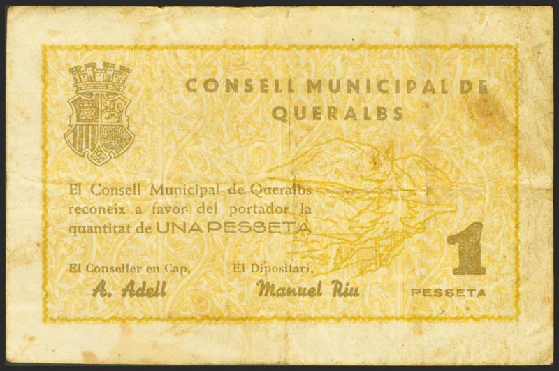 QUERALBS (GERONA). 1 Peseta. 24 de Julio de 1937. (González: 9518). MBC-.