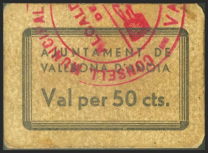 VALLBONA DE ANOIA (BARCELONA). 50 Céntimos. (1937ca). (González: 10494). Muy rar...