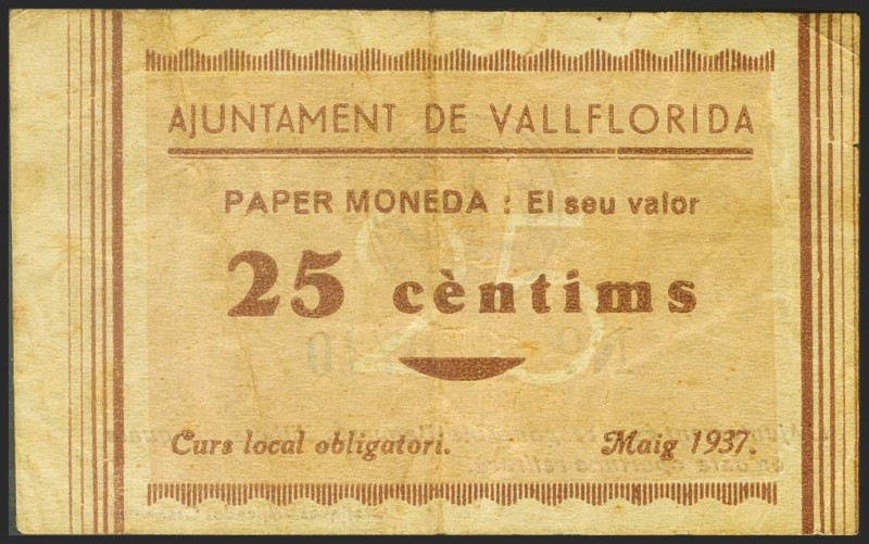 VALLFLORIDA (BARCELONA). 25 Céntimos. Mayo 1937. (González: 10511). MBC-.