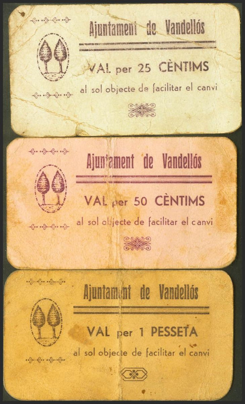 VANDELLOS (TARRAGONA). 25 Céntimos, 50 Céntimos y 1 Peseta. (1937ca). (González:...