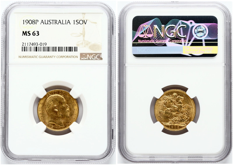 Australia 1 Sovereign 1908 P NGC MS 63
Estimate: EUR 490 - 600