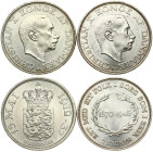 Denmark 2 Kroner ND (1937) Silver Jubilee of Reign & 2 Kroner ND (1945) King's Birthday Lot of 2 Coins