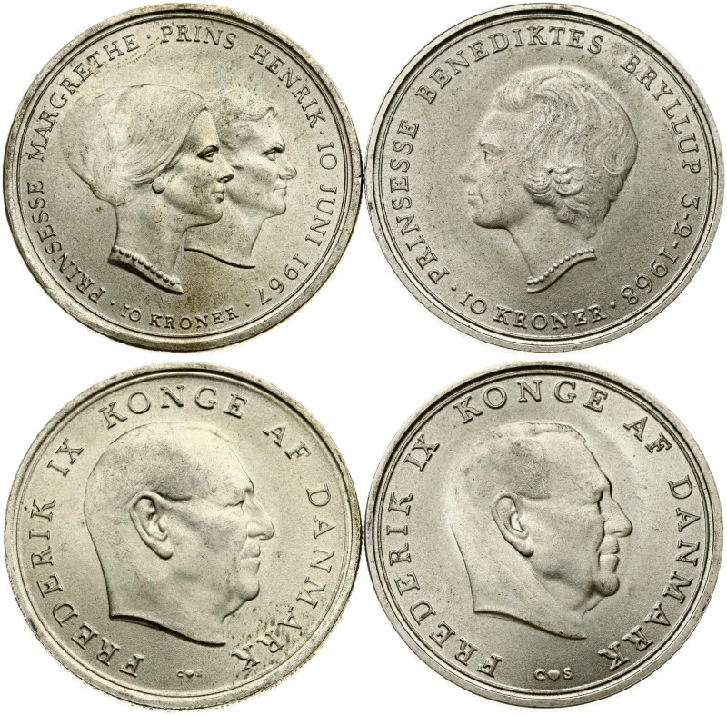 Denmark 10 Kroner 1967 Wedding of Princess Margrethe & 10 Kroner 1968 Wedding of...