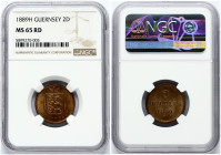 Guernsey 2 Doubles 1889H NGC MS 65 RD ONLY 4 COINS IN HIGHER GRADE
