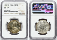 India - British 1 Rupee 1919(B) NGC MS 63