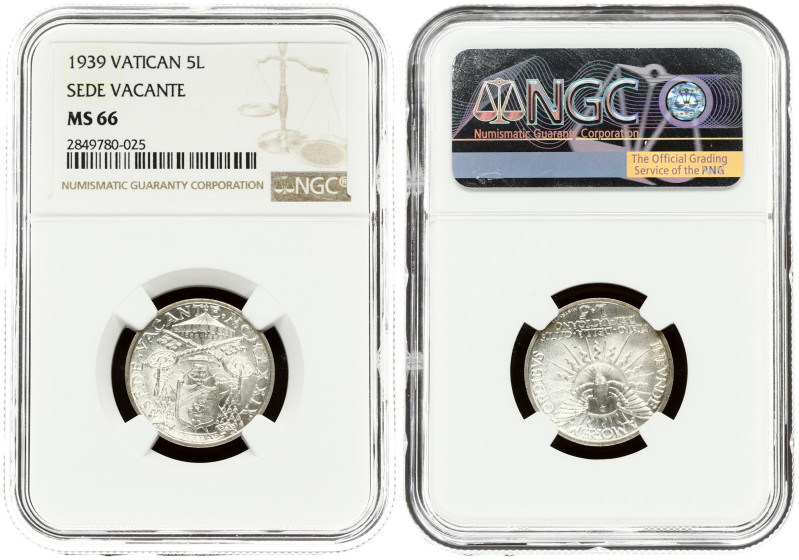 Vatican 5 Lire 1939 Sede Vacante NGC MS 66
Estimate: EUR 100 - 130