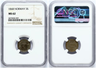 Norway 3 Skilling 1868 NGC MS 62 ONLY ONE COIN IN HIGHER GRADE