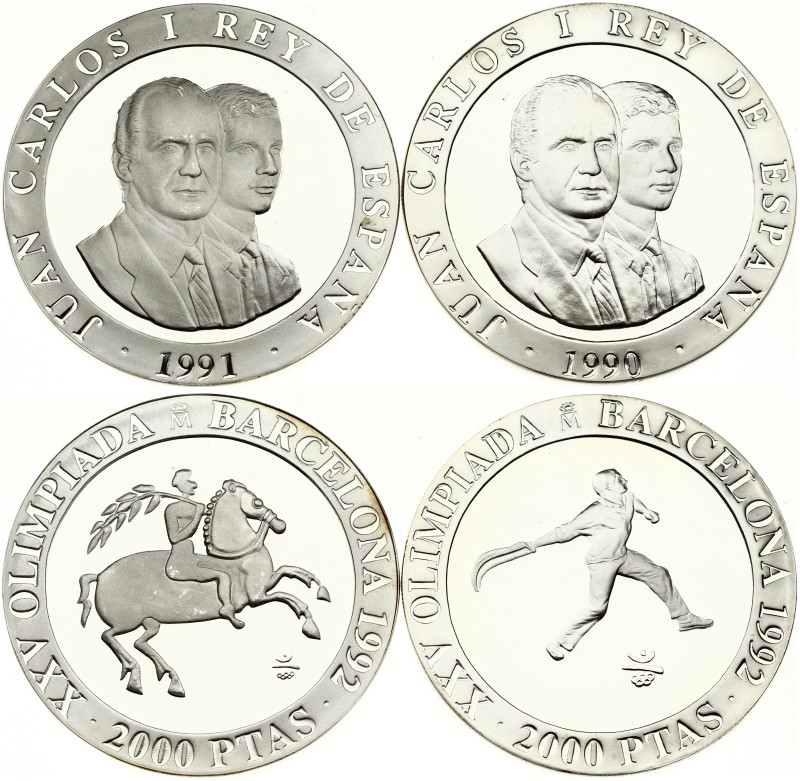 Spain 2000 Pesetas 1990 & 1991 1992 Summer Olympics in Barcelona Lot of 2 Coins...
