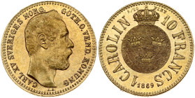 Sweden 1 Carolin / 10 Francs 1869