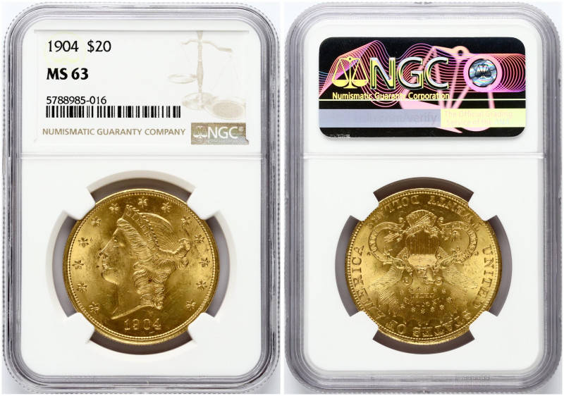 USA 20 Dollars 1904 Philadelphia 'Liberty Head - Double Eagle' NGC MS 63