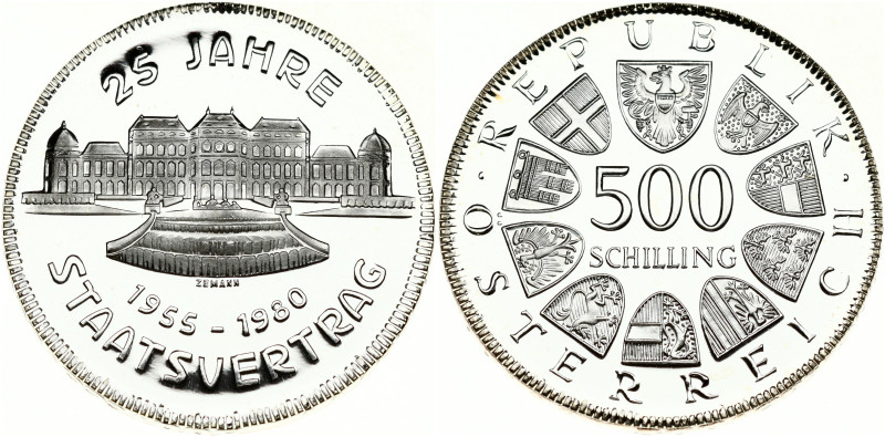 Austria 500 Schilling 1980 25th Anniversary of the State Treaty