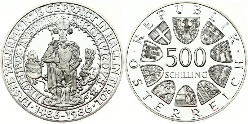 Austria 500 Schilling 1986 500th Anniversary - First Thaler Coin Struck at Hall ...