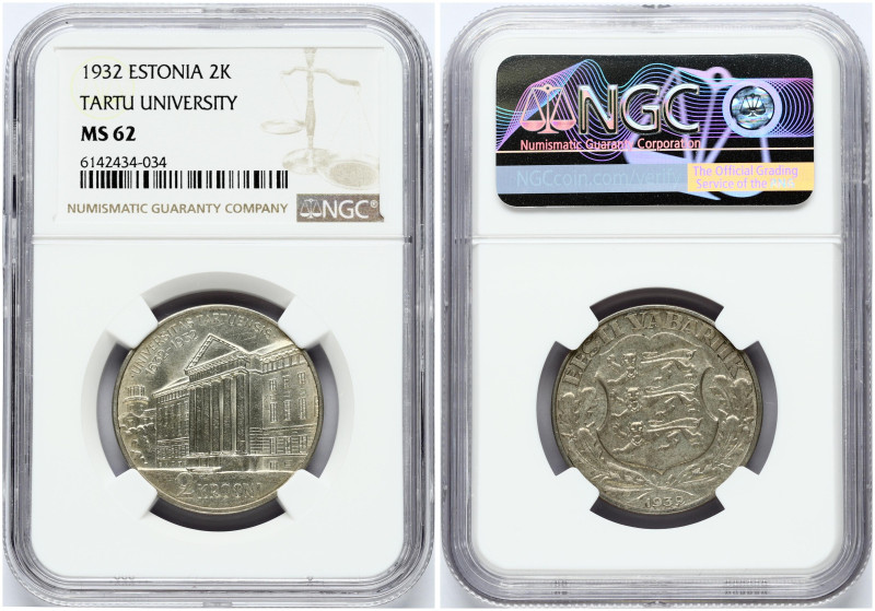 Estonia 2 Krooni 1932 Tercentenary - University of Tartu NGC 62