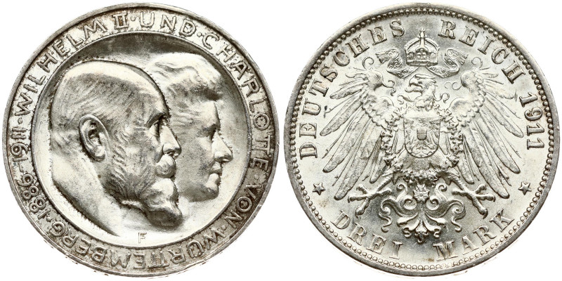 Wurttemberg 3 Mark 1911 F Silver Wedding
Estimate: EUR 60 - 80