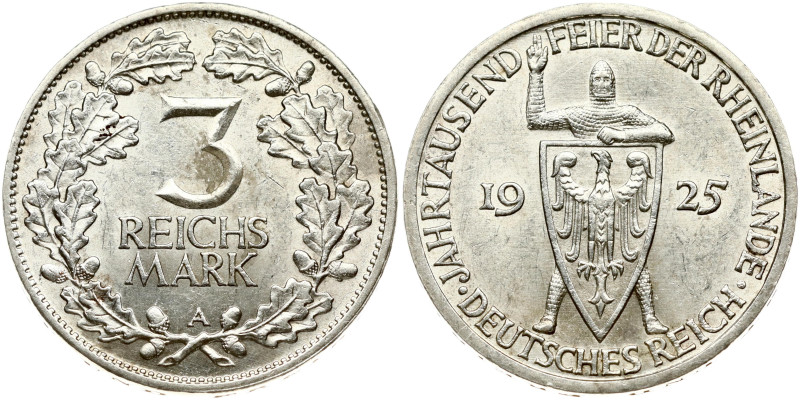 Weimar Republic 3 Reichsmark 1925 A Rhineland